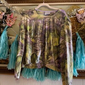 Vintage Joseph Ribkoff Metallic Leaf Print Zip Jacket/Top. Size L.